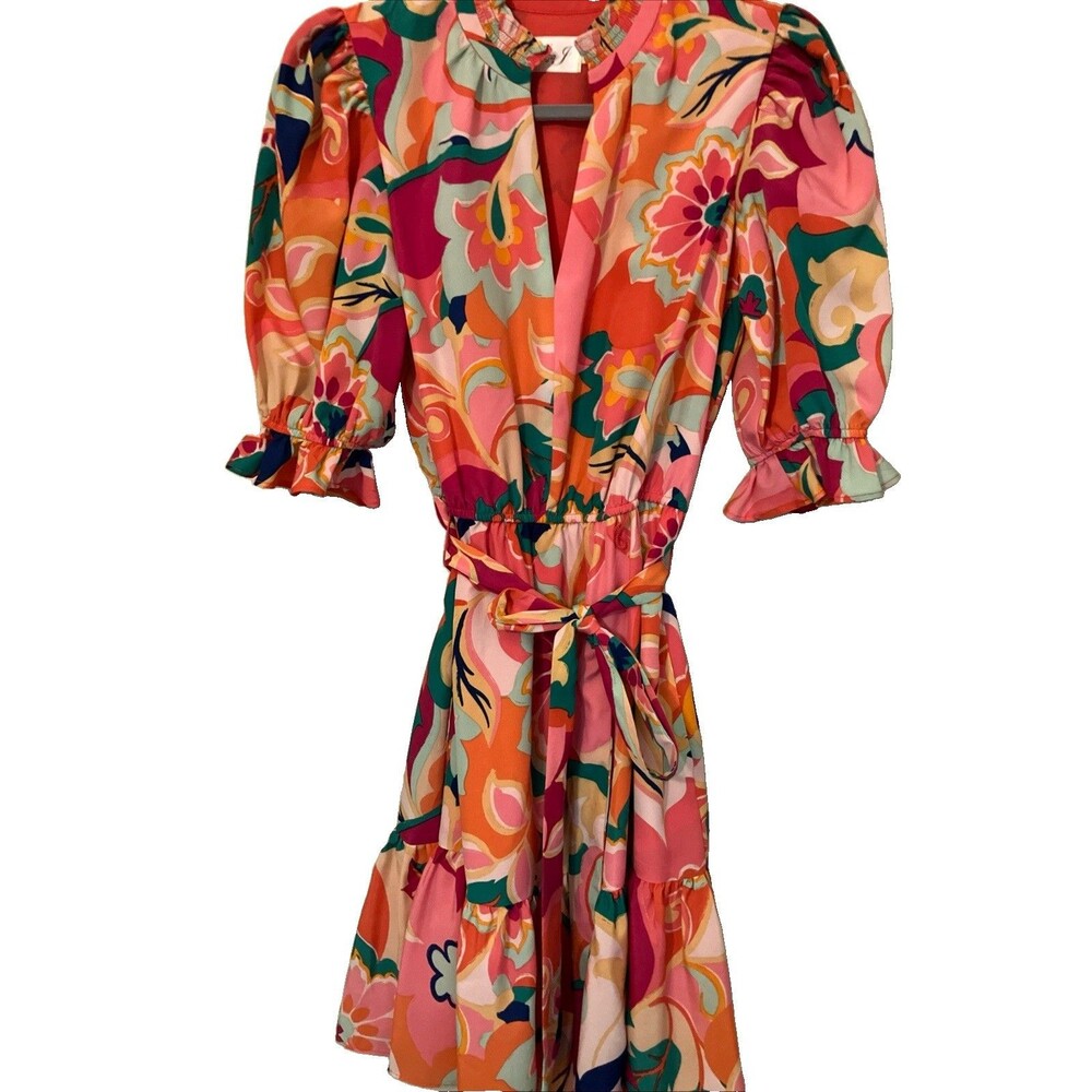 Eliza J Floral Tiered Knee Length Dress Pink Cottage Coquette Size 4 Small